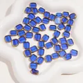 Deep blue rectangular glass beads with gold trim and double holes for DIY jewelry - Ellipse / 10x12mm (5 Pieces/Pack) / Sapphire Blue
