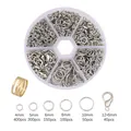 DIY jewelry making kit with silver lobster clasps and jump rings in a 6-grid storage box - Bright Silver