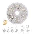 Silver jewelry DIY kit with lobster clasps and open jump rings in a 6-compartment box - Silver