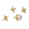 14K gold plated leaf pearl cap connector with needle for DIY jewelry making - Plum Blossom Pearl Cap / 8.5X9.5mm Hole 1mm
