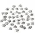 Antique silver plated snowflake gear spacer beads for DIY jewelry and bracelet making - Hexagonal Snowflake Style (#0581) / 100 Pieces/Pack (7mm Diameter) / Antique Silver