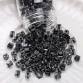 Dark gray glass cube beads for DIY jewelry making poured from a bottle onto a tray - Square Beads / 4mm (Approx. 1mm Aperture, 10g/Pack, Approx. 100pcs) / Black