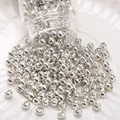 Polished silver glass seed beads for DIY jewelry making in a transparent bottle - Large Bead / 4mm (Approx. 1mm Aperture, 10g/Pack, Approx. 150pcs) / Silver