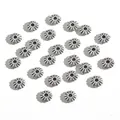 Antik-silberne Distanzperlen in Blumenform für DIY Schmuckherstellung von Armbändern - Radial Geripptes Blütenblatt Stil (#01140) / 30 Stück/Packung (8mm Durchmesser) / Antiksilber