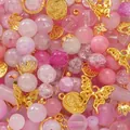 DIY jewelry kit with pink glass beads and golden butterfly pendants for bracelets - Gold Findings Set / Pink