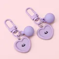 Cute lavender resin heart keychain with smiley face design and matching bead charm - Heart / 2 Piece Set / 1 Set (Bead 16mm/Plate 26mm/Total 6cm) / Purple