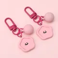 Pink macaron smiley face resin keychain with a matching metal hook and decorative round bead - Flower / 2 Piece Set / 1 Set (Bead 16mm/Plate 26mm/Total approx 6.5cm) / Pink