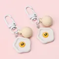 Macaron resin smiley face keychain with pale yellow bead and floral charm in white finish - Flower / 2 Piece Set / 1 Set (Bead 16mm/Plate 26mm/Total approx 6.5cm) / White