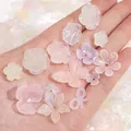 Frosted acrylic pastel pink and purple mixed flower and butterfly DIY jewelry charms - 20g per Pack / Yellow Pink Series