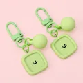 Light green matte smiley face keychain with Macaron resin finish and matching D-ring - Square / 2 Piece Set / 1 Set (Bead 16mm/Plate 24mm/Total approx 6.5cm) / Green