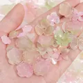Frosted acrylic flower and bow beads in pink and green for DIY jewelry making - 20g per Pack / Green Pink Series