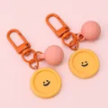 Cute macaron resin smiley face keychains with orange D-buckle and pink ball charm - Round / 2 Piece Set / 1 Set (Bead 16mm/Plate 25mm/Total approx 6.5cm) / Orange