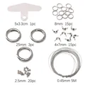 Bastelset für Schmuck mit Perlen, Draht und Karabinerhaken für DIY-Handyketten - Ca. 55-teiliges Set / Silber