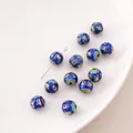 Enamel alloy bead in deep blue with gold Tibetan characters for DIY jewelry making - Buddhist Scripture Series - Six-Character Mantra Round Bead / 1 Piece (6mm) / Blue