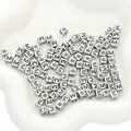 Perline alfabetiche a cubo 6mm argento con lettera M per creazione gioielli fai da te - M / Quadrato / 50 Pezzi/Confezione / Argento Antico