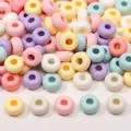 Macro view of colorful macaron acrylic flat beads with large holes for DIY jewelry making - 50g/Pack (Approx 58 Beads) / Diameter 13xThickness 7mm (Hole 4.8mm) / Random Mixed Colors