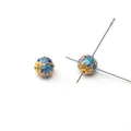 Blue vintage enamel hollow beads with golden alloy base for DIY jewelry making - Floral Leaf Series - Lotus Four-Hole Round Bead / 1 Piece Pack (8mm) / Blue