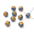 Exquisite golden enamel alloy flower spacer beads for DIY jewelry bracelets and necklaces - Floral Leaf Series - Lotus Four-Hole Round Bead / 1 Piece/Pack (10mm) / Blue