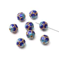 Handmade Cloisonné enamel spacer beads in deep blue with gold floral accents for DIY jewelry - Floral Leaf Series - Five-Leaf Round Bead / 1 Piece/Pack (10mm) / Blue