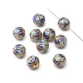 Blue enamel round spacer bead with golden floral pattern for DIY jewelry making - Floral Leaf Series - Six-Leaf Round Bead / 1 Piece/Pack (10mm) / Blue