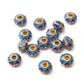 Blue enamel heart charm bead with gold filigree pattern for DIY bracelet jewelry - Floral Leaf Series - Heart Abacus Bead / 1 Piece/Pack (10x7mm) / Blue