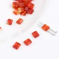 Cuentas rectangulares translúcidas degradado rojo naranja de doble agujero para joyería - 10 Piezas/Paquete (5x5mm) / Ágata roja