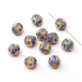 Golden cloisonne enamel flower beads for DIY jewelry with blue floral hollow patterns - Filigree Series - Brushed Two-Color Olive Bead / 1 Piece/Pack (10x9mm) / Blue