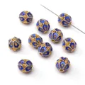 Deep blue and gold enamel alloy spacer beads with hollow vintage pattern for DIY jewelry - Filigree Series - Lace Drum Bead / 1 Piece/Pack (10x9mm) / Blue