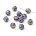 Blue and golden hollow flower beads for DIY bracelets and jewelry making crafts - Filigree Series - Four-Leaf Round Bead / 1 Piece/Pack (10mm) / Blue