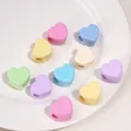Perles de cœur en acrylique macaron avec trous centraux pour bijoux artisanaux DIY - Cœur / Lot de 5 (21x14mm, Trou d'environ 6.5mm) / Couleurs Mélangées Aléatoires