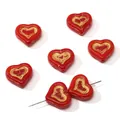 Red heart-shaped glass beads with golden patterns for DIY jewelry and bracelets - 14x12mm / Gold Heart (1 Piece/Pack) / Red Series