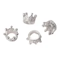 Set of four silver alloy crown beads with 3D embossed texture for DIY jewelry making - 10x7mm (10 Pieces/Pack) / Bright Silver