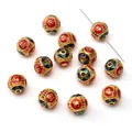Golden hollow Chinese style transfer beads with enamel lucky characters for DIY jewelry - Color Series - 'Zhao Cai Na Fu' Bead / 1 Piece/Pack (10mm) / Red and Green