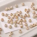 Perles rondes en bois naturel non fini avec trou central pour la création de bijoux - Perle Ronde en Bois / 20 Pièces/Paquet (Env. 7×8mm) / Couleur bois naturel