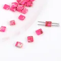Cuentas cuadradas de piedra imperial rosa jaspeada con doble agujero para joyas DIY - Piedra Imperial Rosa Rojo