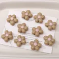 DIY khaki acrylic five-petal flower beads with pink center for jewelry making - 19mm (Aperture Approx 2.8mm) / Coffee (5 Pcs/Pack)