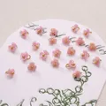 Mini pink resin lily of the valley flower pendants with gold centers for DIY jewelry making - 6mm / Three-Petal Flower / 5 Pieces / Pink (AB Effect)