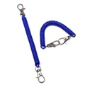 Blue spiral retractable keychain strap with dual silver metal lobster clasps - Double Buckle Style / 1 Piece/Pack (18cm) / Sapphire Blue