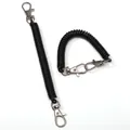 Elastic black spiral spring lanyard with silver metal lobster clasps for keys and ID cards - Double Buckle Style / 1 Piece/Pack (18cm) / Black