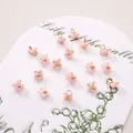 Pale pink resin lily of the valley flower charm with golden bead and hanging loop - 5mm / Four-Petal Flower / 5 Pieces / Pink
