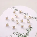 Miniature white resin lily valley flower charms with gold centers for DIY jewelry making - 5mm / Four-Petal Flower / 5 Pieces / Pearl White