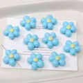 Sky blue acrylic five-petal flower beads with yellow center for DIY jewelry making - 19mm (Aperture Approx 2.8mm) / Blue (5 Pcs/Pack)