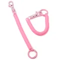 Pink telescopic spiral spring keychain with dual metal lobster clasps and rings - Pink