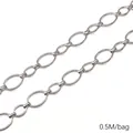 Polished silver stainless steel oval link chain for DIY jewelry making, 0.5M per bag - 2.0大O小O手工样式