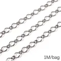 Silver stainless steel twisted oval link chain for DIY jewelry making 1M per bag - Rhombus Mother-Child Matte Chain