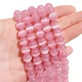 Perle tonde in pietra occhio di gatto rosa per gioielli fatti a mano fai-da-te - 10mm Rosa (1 Filo/Confezione, circa 40 pezzi)