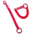 Pink plastic spiral spring keychain with a lobster clasp and a round ring loop - Rose Red