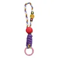 Colorful woven smiley block keychain with pink matte spring buckle and heart bead - #02 Style (White/Yellow/Blue/Red Color Block) / Approx. 14cm (1 Piece/Pack)