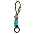 Braided keychain with smiley face and heart beads in blue, green, and pink colors - #05 Style (Blue/Black Pattern) / Approx. 14cm (1 Piece/Pack)