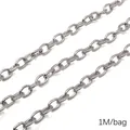 Polished silver stainless steel DIY jewelry link chain for necklaces and bracelets, 1M per bag - Flat Wire Embossed Oval Chain